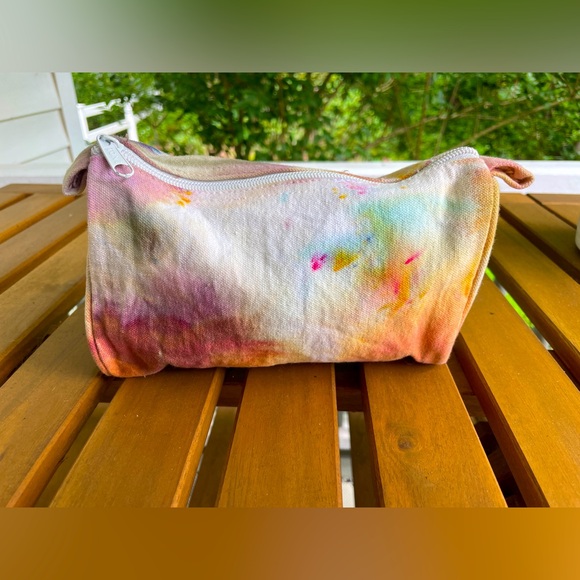 Pansy Bouquet: One of a Kind Ice Dyed Canvas Pouch - Makeup Bag - Pencil Case - Picture 1 of 8